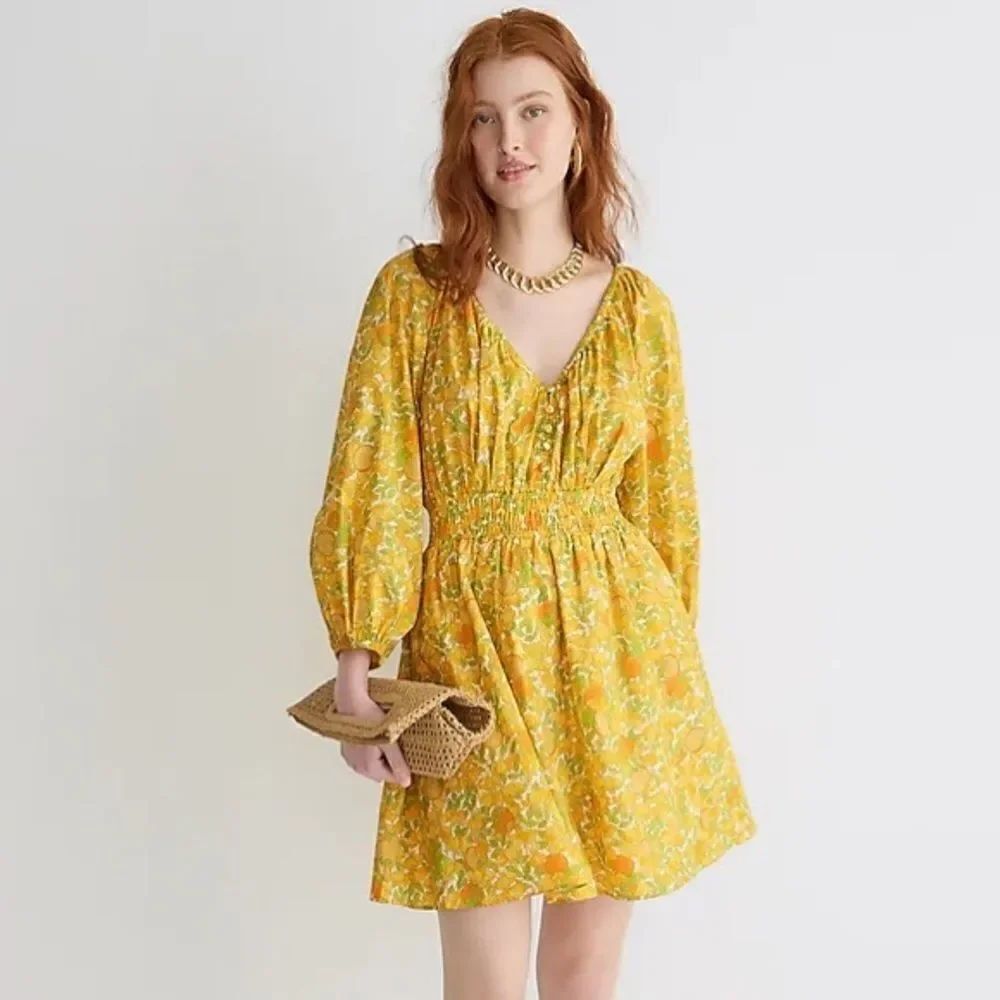 J Crew V-neck Cotton Lawn Mini Dress in Limone Print NWT